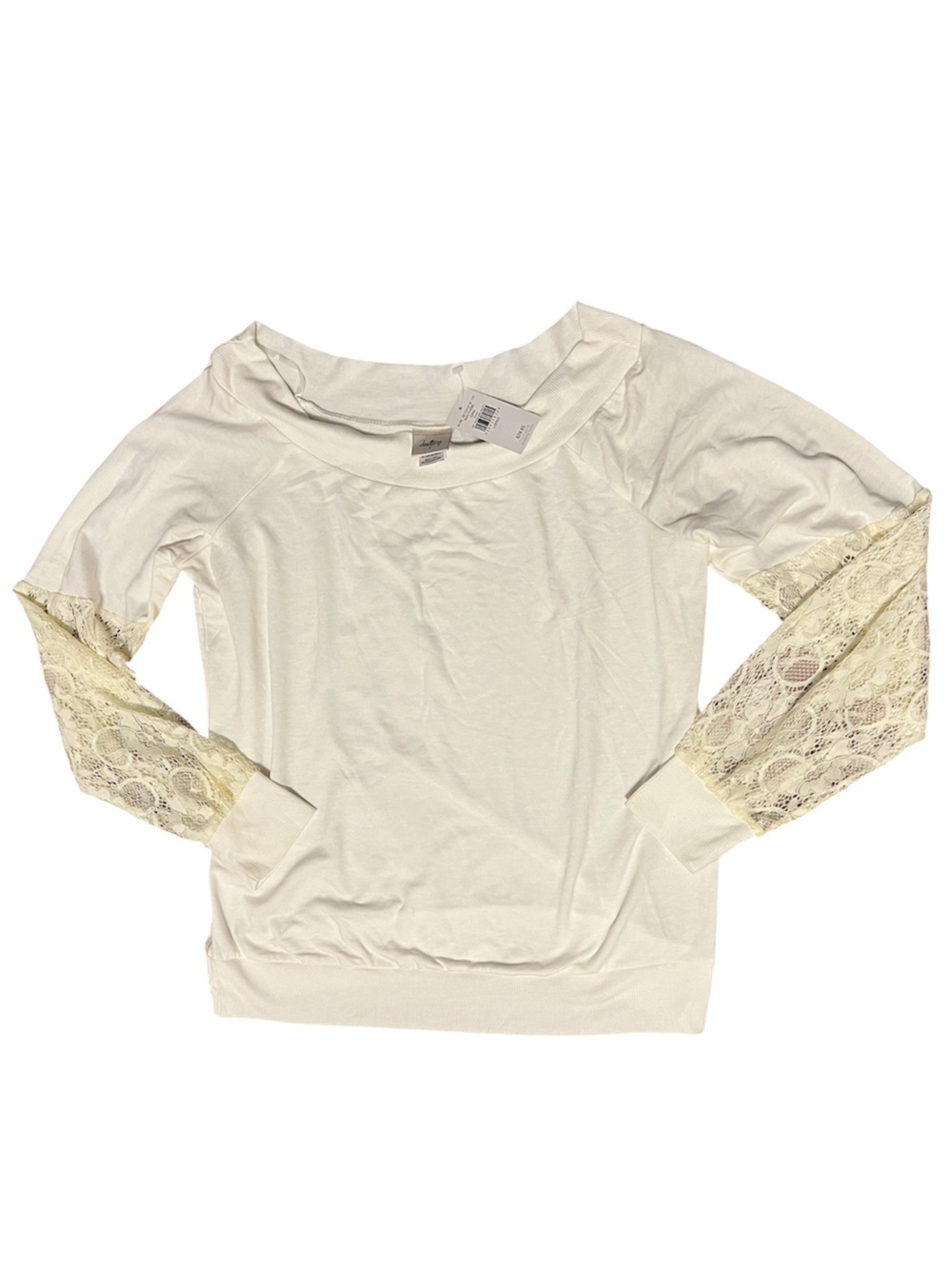 Daytrip Cream Off The Shoulder Lace Sleeve Top Sz L NWT